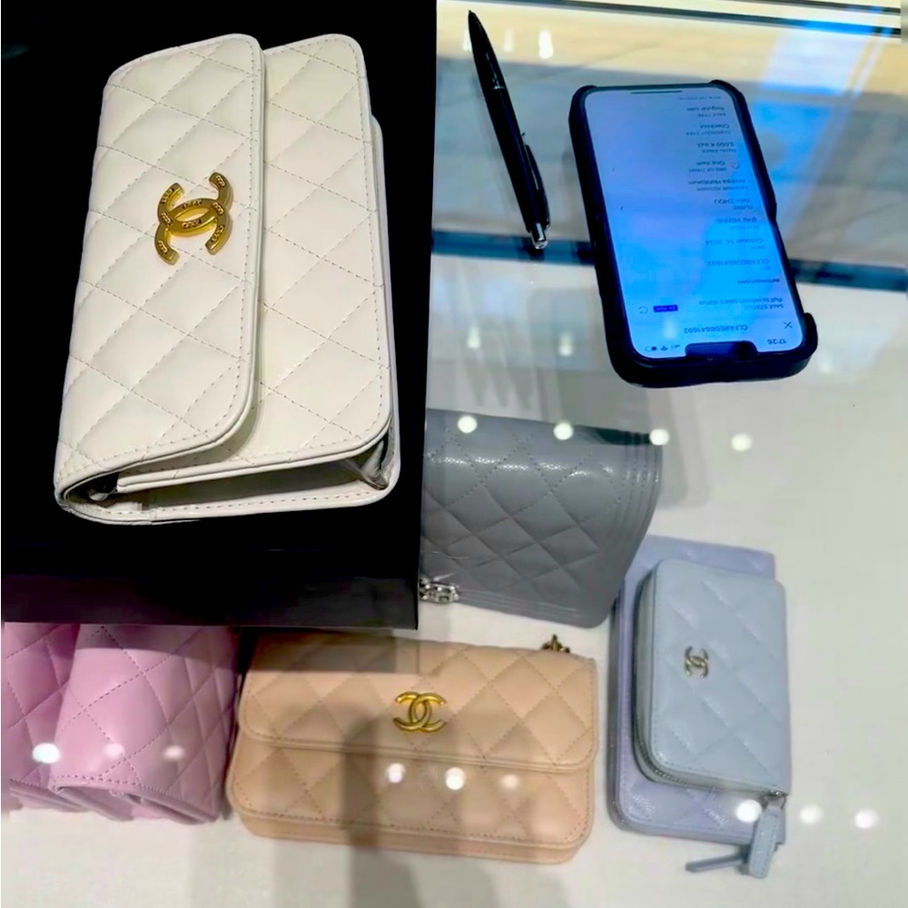 Chanel 24K White wallet and Top handle bag